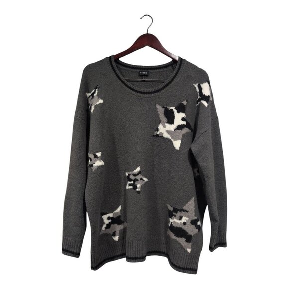 torrid Sweaters - Torrid Womens Size 0/L/12 Grey Crew Neck Sweater Camo Star Long Sleeve Warm
